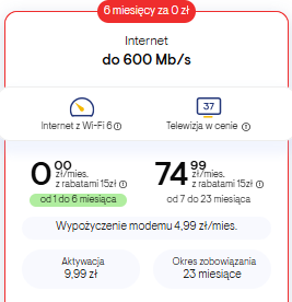 Oferta internetu do 600 Mb/s