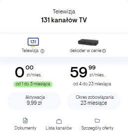 Telewizja 131 kanałów Vectra