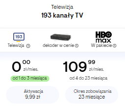 Telewizja 193 kanały Vectra