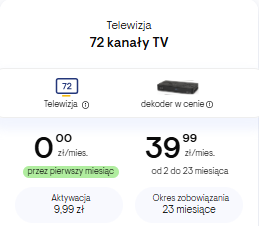 Telewizja 72 kanały Vectra